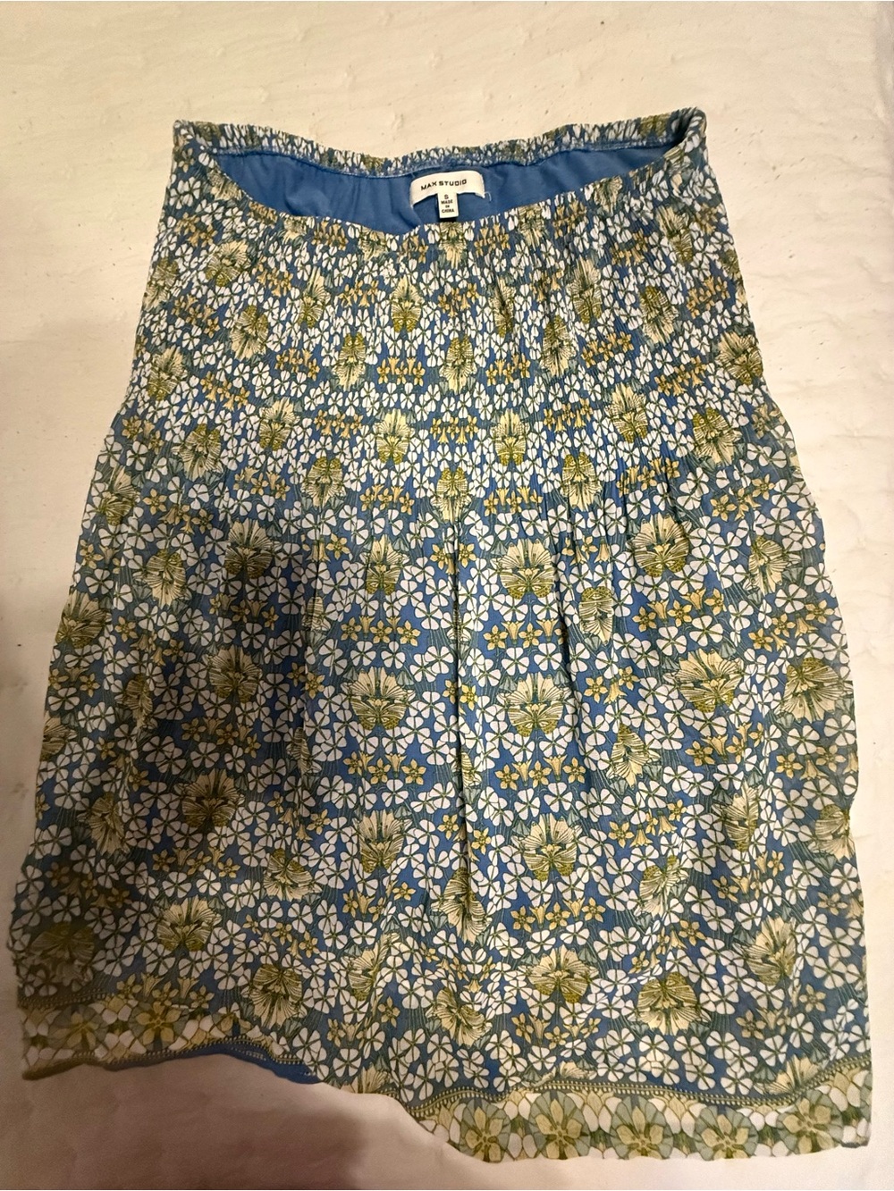 Max Studio Blue Floral Midi Skirt with Green Accents